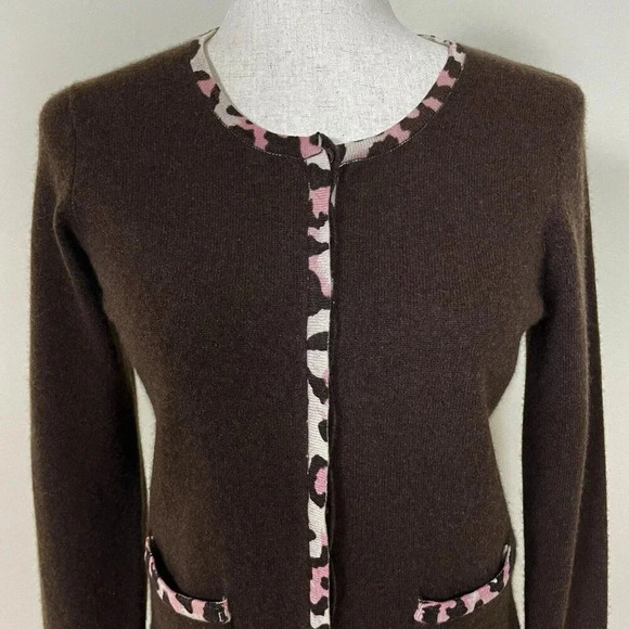 U-Knit 100% CASHMERE Cardigan Sweater Size Small S Pockets Button Front Brown - Picture 4 of 15